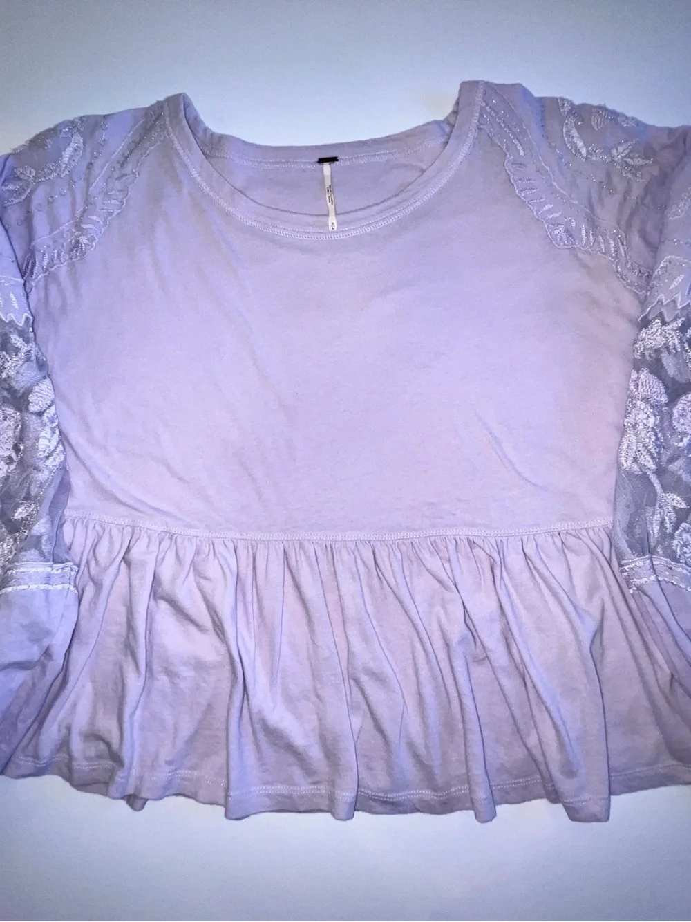 Free People Lace Inset Long Sleeve Top, Lavender, Medium